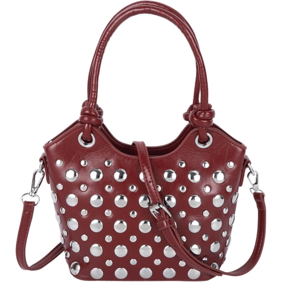 SPEKSEE Y2K Rivet Mini Bucket Handbag for Women, Retro Punk Silver Studded Top Handle Tote Bag, Detachable Strap Crossbody Shoulder Bag, Trendy Casual Streetwear Purse