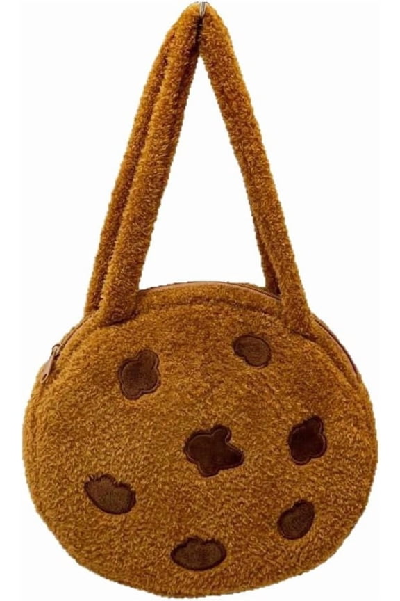 Y2k Plush Chocolate Cookie Shoulder Purse for Women, Fluffy Faux Fur Crossbody Purse, Coquette Brown Purse Fall Purse