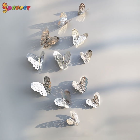 SPENCER 12pcs/set 3D Butterfly Wall Stickers Removable Mural Stickers DIY Art Wall Decals Decor with Glue for Fridge Bedroom Wedding