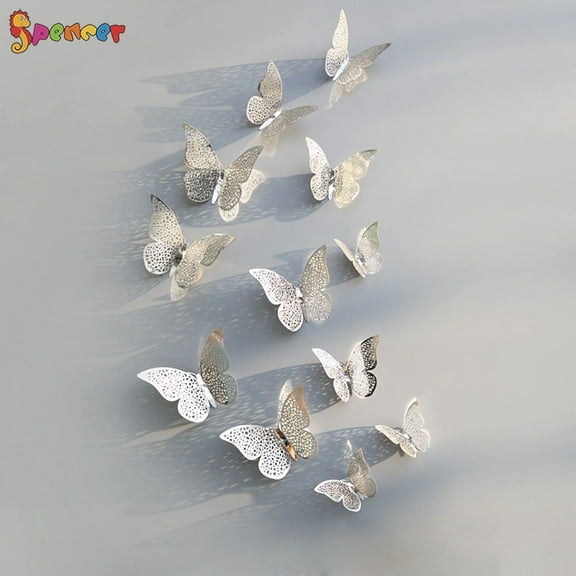 SPENCER 24Pcs 3D Butterfly Wall Stickers Removable Mural Stickers DIY Art Wall Decals Decor with Glue for Fridge Bedroom Wedding