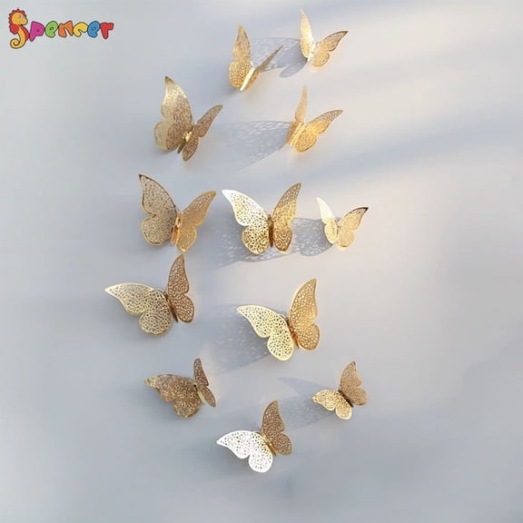 SPENCER 24Pcs 3D Butterfly Wall Stickers Removable Mural Stickers DIY Art Wall Decals Decor with Glue for Fridge Bedroom Wedding