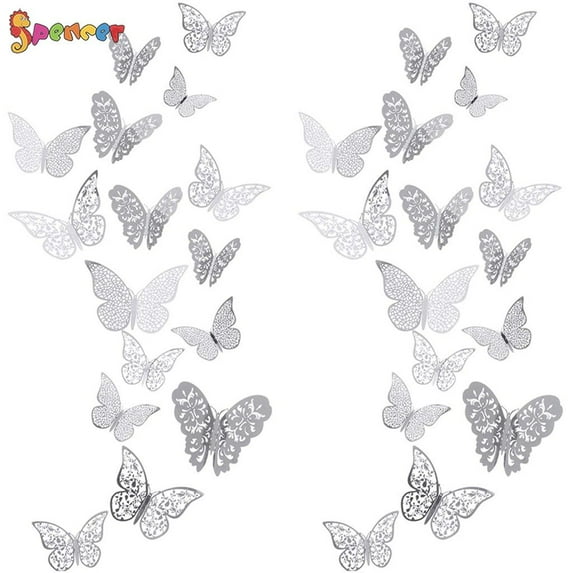 SPENCER 36Pcs 3D Butterfly Wall Stickers Removable Mural Hollow Out Stickers DIY Art Wall Decals Decor for Home Fridge Living Room Nursery