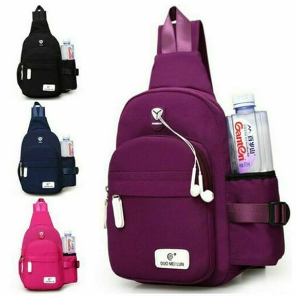 SPENCER Nylon Sling Chest Bag for Men Women, Water Resistant Shoulder Bag Unbalance Crossbody Backpack for Gym Travel Hiking (7.1"*2.75"*13.5", Purple)