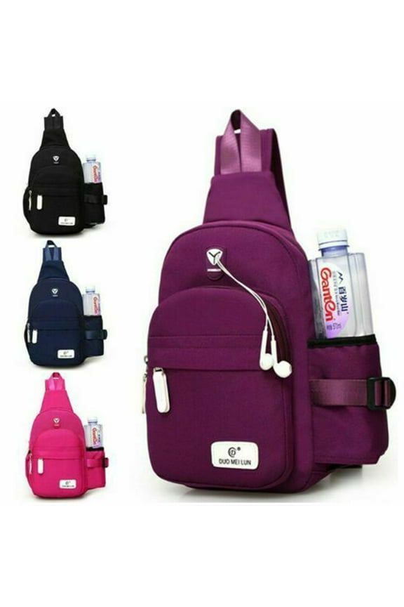 Nylon Sling Chest Bag for Men Women, Water Resistan Shoulder Bag Unbalance Crossbody Backpack for Gym Travel Hiking (7.1"*2.75"*13.5", Black)