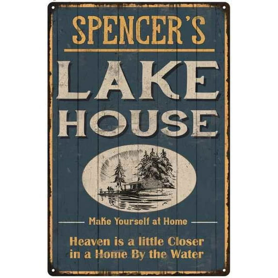 SPENCER'S Lake House Blue Cabin Home Decor Gift 8x12 Metal 208120038189