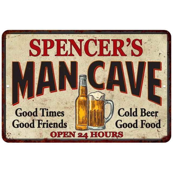 SPENCER'S Man Cave Gift Metal Sign Wall Decor Gift 12x18 112180011387