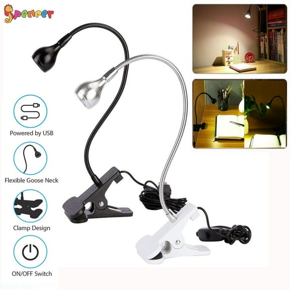 SPENCER USB Flexible Reading LED Bright Light Clip-on Beside Bed Desk Table Light Book Lamp for Notebook, Desktop, PC, Studying Lighting "Silver-Warm White"