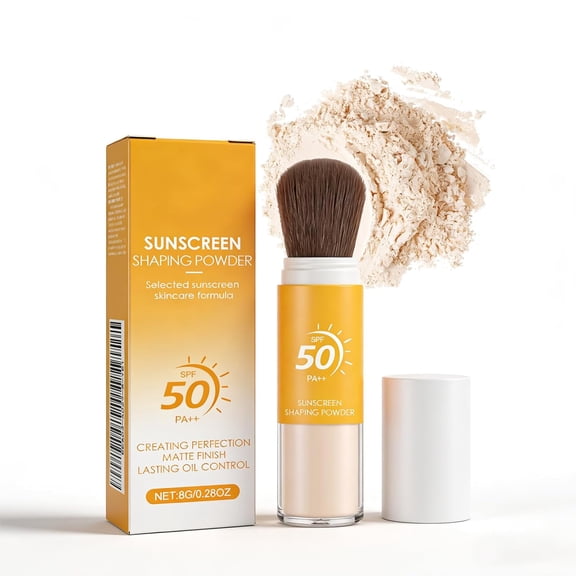 SPF 50 Sunscreen Setting Powder with Built-in Brush - Mineral Sunscreen Powder for Face, Matte Finish & Oil Control, Portable Broad Spectrum Sun Protection, Net 8g