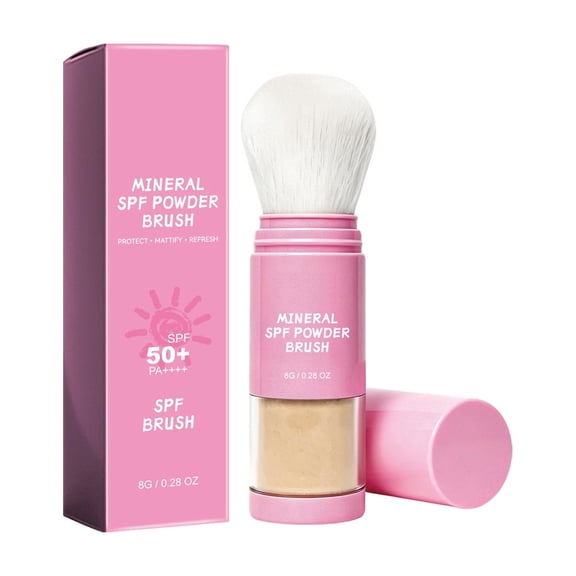 SPF50+ Sunscreen Powder Brush - Setting Powder with Sun Protection - Matte Finish Oil Control Powder - Blurs Pores and Evens Skin Tone - Non