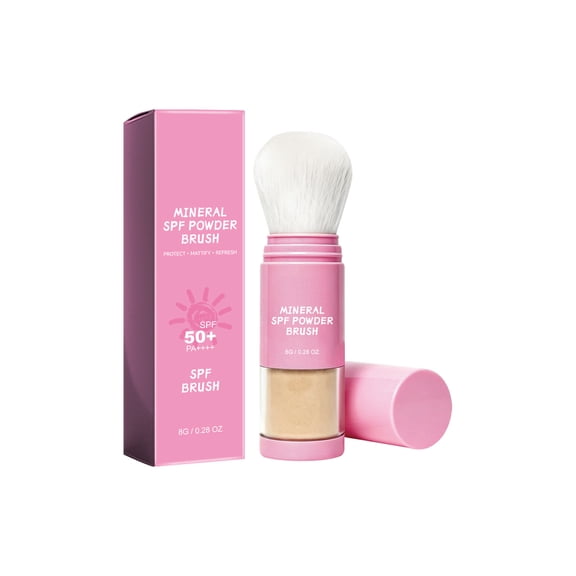 SPF50+ Sunscreen Powder Brush - Setting Powder with Sun Protection - Matte Finish Oil Control Powder - Blurs Pores and Evens Skin Tone - Non
