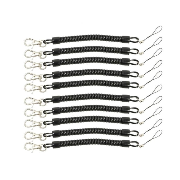 SPHET 10Pcs Black Coil Springs Keychain Cellphone Snap Hook Holder Retractable Coil Cord Key Chain Holder with Lobster Clasp
