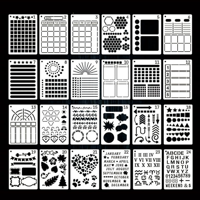 BULLETstencils Starter Set - Featuring 12 Journal Stencils: Includes Word  Stencils, Circle Stencils, Drawing Stencils, Icons, Charts, Shapes, & Much