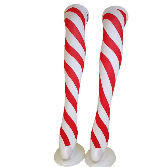 SPHET Women Christmas Peppermint Candy Cane Thigh High Socks Red White Striped Print Over Knee Long Stockings Hallowee Cosplay Tights Hosiery