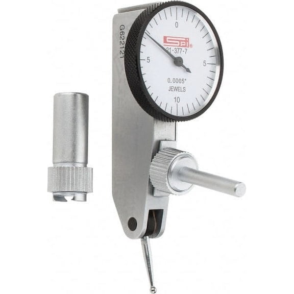 SPI 0.02" Range, 0.0005" Dial Graduation, Horizontal Dial Test Indicator 1-1/4" White Dial, 0-10-0 Dial Reading, Accurate to 0.0005"