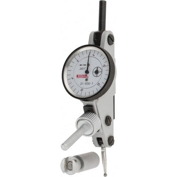 SPI 0.06" Range, 0.001" Dial Graduation, Horizontal Dial Test Indicator 1-3/16" White Dial, 0-15-0 Dial Reading, Accurate to 0.0012"