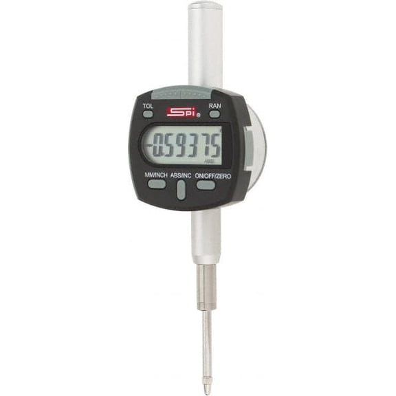 SPI 0 to 1" Range, 0.0005" Graduation, Electronic Drop Indicator Flat & Lug Back, Accurate to 0.0012"," & Metric System, Digital Display, NIST Traceability Certification