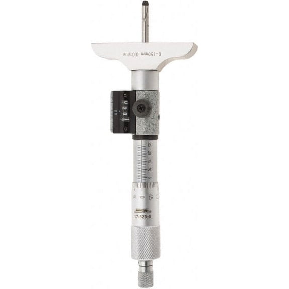 SPI 0 to 150mm Range, 6 Rod, Mechanical Depth Micrometer Ratchet Stop Thimble, 63mm Base Length, 0.01mm Graduation, 4.5mm Rod Diam, NIST Traceability Certification