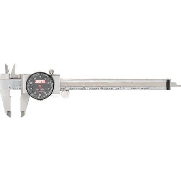 SPI 0" to 6" Range, 0.001" Graduation, 0.1" per Revolution, Dial Caliper Black Face, 1.57" Jaw Length, Accurate to 0.0010", NIST Traceability Certificate