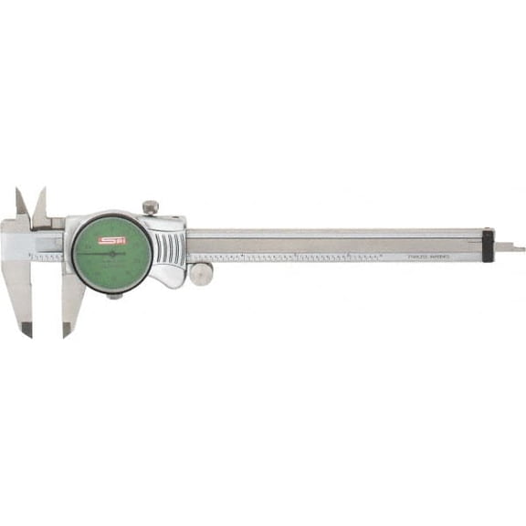 SPI 0" to 6" Range, 0.001" Graduation, 0.1" per Revolution, Dial Caliper Green Face, 1.57" Jaw Length, Accurate to 0.0010", NIST Traceability Certificate