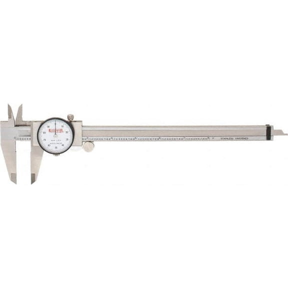 SPI 0" to 8" Range, 0.001" Graduation, 0.1" per Revolution, Dial Caliper White Face, 1.97" Jaw Length, Accurate to 0.0015", NIST Traceability Certificate