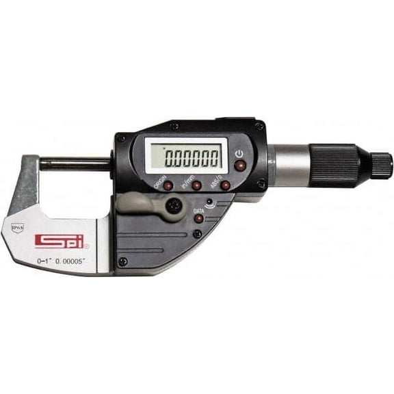 SPI 0 to 1" IP65 Electronic Outside Micrometer 0.00005" Resolution, 0.00015" Accuracy, Wireless Data Output