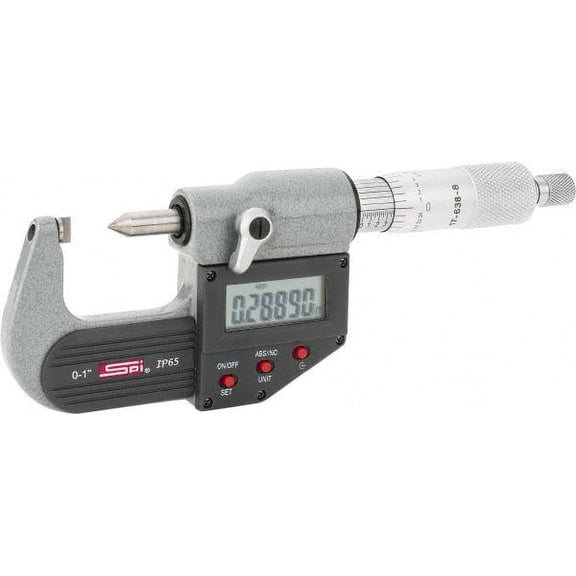 SPI 0 to 1" Measurement, 0.0001" Accuracy, Electronic Crimp Height Micrometer 0.00005" Resolution, Ratchet Stop Thimble, LR44 Battery