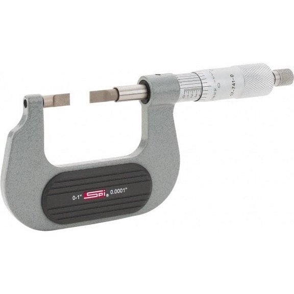 SPI 0" to 1" Mechanical Painted Blade Micrometer 0.0001" Accuracy, 0.03" Blade Thickness, Ratchet Stop Thimble