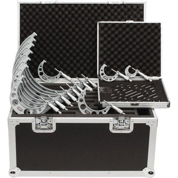 SPI 0 to 12" Range, 12 Piece Mechanical Outside Micrometer Set 0.0001" Graduation, 0.0001, 0.0002, 0.0003" Accuracy, Ratchet Stop Thimble