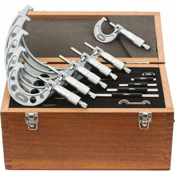 SPI 0" to 6", 6 Piece Mechanical Outside Micrometer Set, Ratchet Stop Thimble