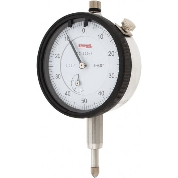 SPI 1/4" Range, 0-50-0 Dial Reading, 0.001" Graduation Dial Drop Indicator 2.2" Dial, 0.1" Range per Revolution, 0.002" Accuracy, Revolution Counter