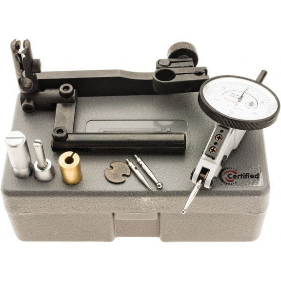 SPI 10 Piece, 0" to 0.06" Measuring Range, 1-1/2" Dial Diam, 0-15-0 Dial Reading, White Dial Test Indicator Kit 0.0012" Accuracy, 0.86" Contact Point Length, 0.079" Ball Diam, 0.0005" Dial Graduation