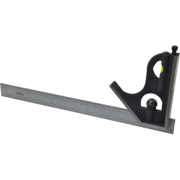 SPI 2 Piece, 12" Combination Square Set 1/32 & 1/64" (English/Metric) Graduation, Hardened Steel Blade, Cast Iron Square Head