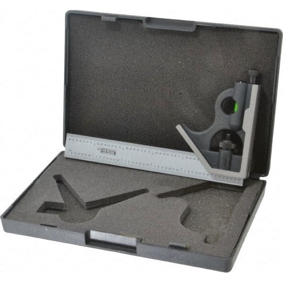 SPI 2 Piece, 6" Combination Square Set 1/16, 1/32, 1/64 & 1/8" (4R) Graduation, Hardened Steel Blade, Cast Iron Square Head