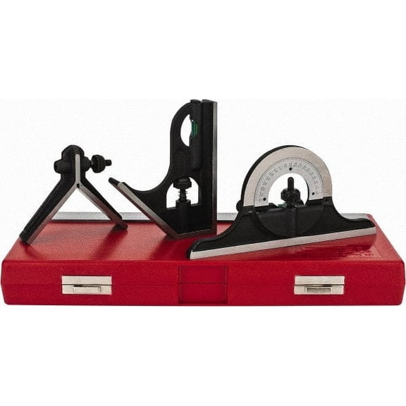 SPI 4 Piece, 12" Combination Square Set 1/16, 1/32, 1/64 & 1/8" (4R) Graduation, Hardened Steel Blade, Cast Iron Center, Protractor & Square Head