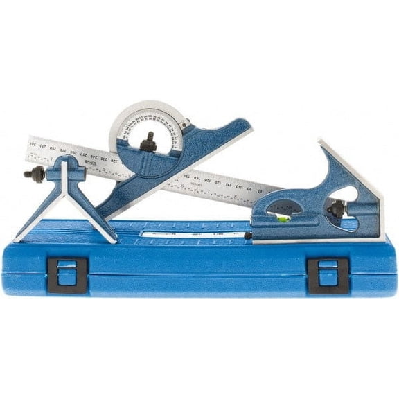 SPI 4 Piece, 12" Combination Square Set 1/32 & 1/64" (English/Metric) Graduation, Hardened Steel Blade, Cast Iron Center, Protractor & Square Head