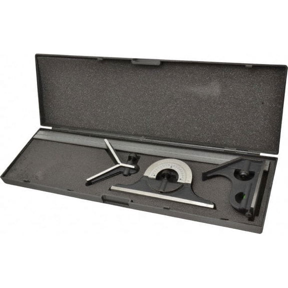 SPI 4 Piece, 18" Combination Square Set 1/32 & 1/64" (English/Metric) Graduation, Hardened Steel Blade, Cast Iron Center, Protractor & Square Head
