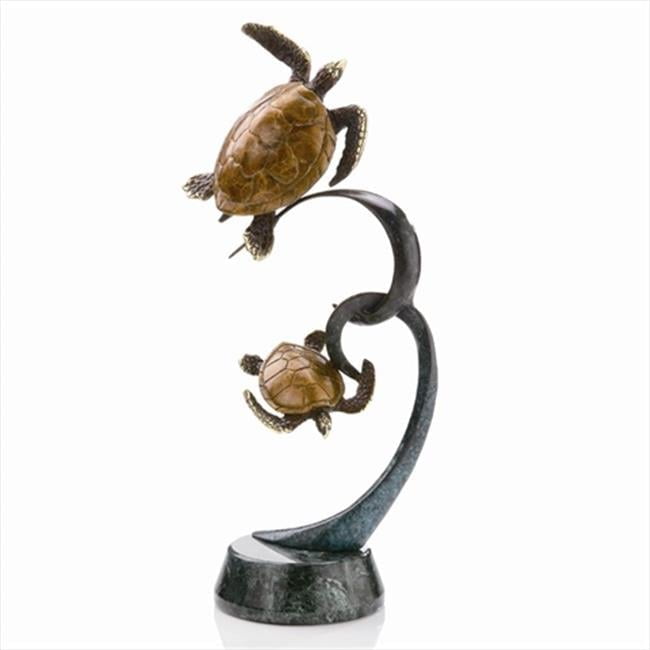Traditional Brass Double Turtles on Curved Ribbon Statue