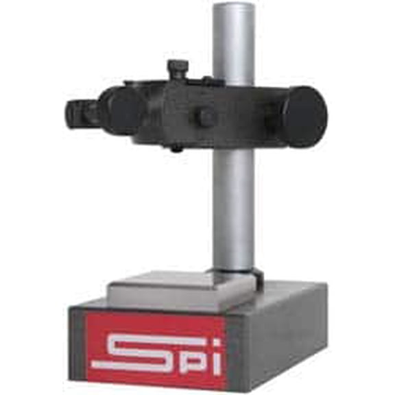 SPI Cast Iron (Base), Rectangular Base, Comparator Gage Stand 8" High, 6" Base Length x 3-7/8" Base Width x 2" Base Height, Includes Holder