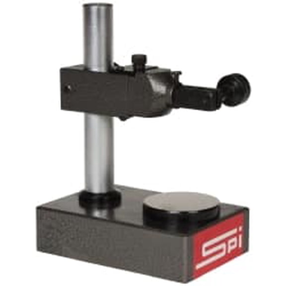 SPI Cast Iron (Base), Rectangular Base, Comparator Gage Stand 8" High, 6" Base Length x 3-7/8" Base Width x 2" Base Height, Includes Holder