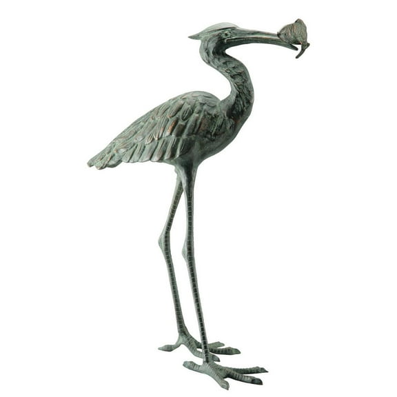 SPI Cast Iron Single Crane Eating Fish Statue