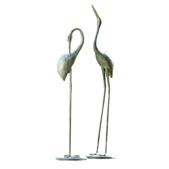 SPI Contemplative Garden Crane Pair of Aluminum Statues