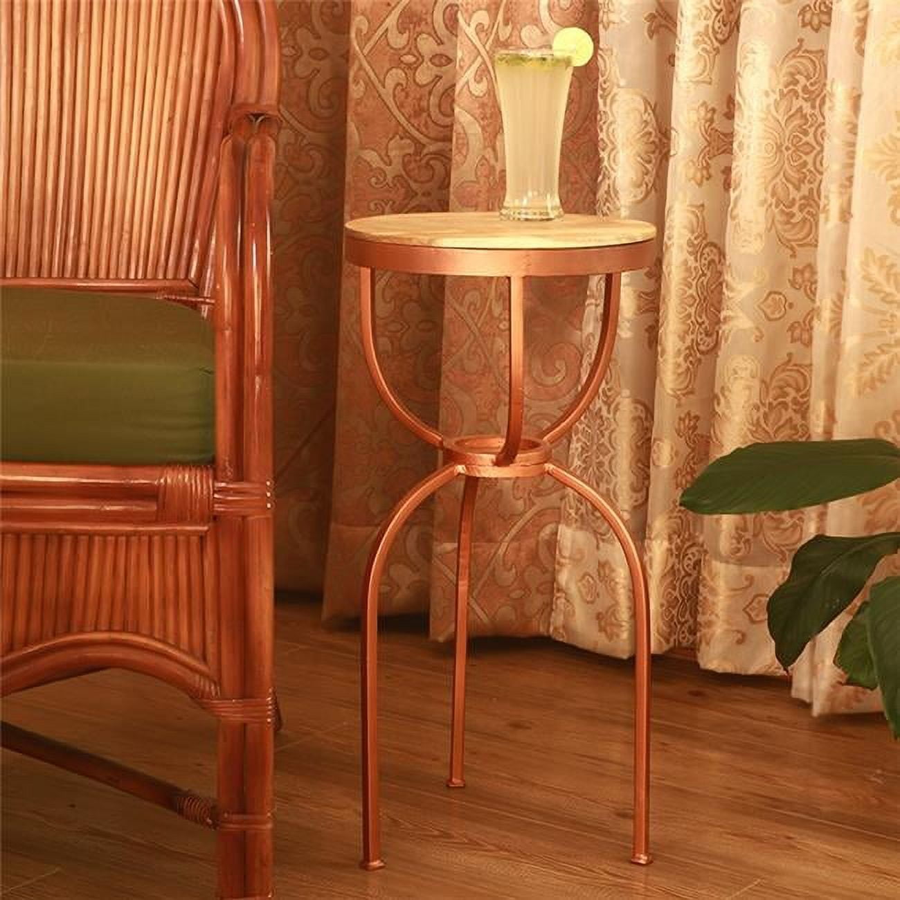 Natural Mango Wood & Copper Metal Round Side Table - 24"