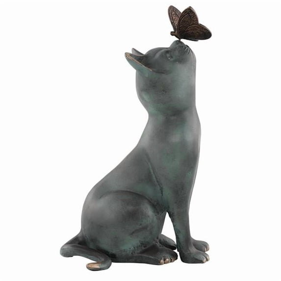 SPI Home Cast Aluminum Curiosity Cat and Butterfly Garden Sculpture