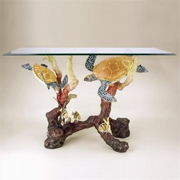 SPI Stunning Sea Turtle Glass Top Console Table