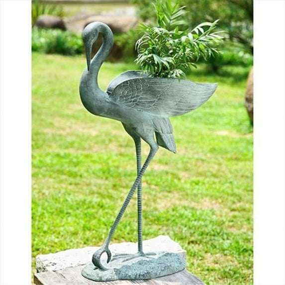 SPI Verdigris Finish Indoor Outdoor Crane Bird Planter 30 inches Tall