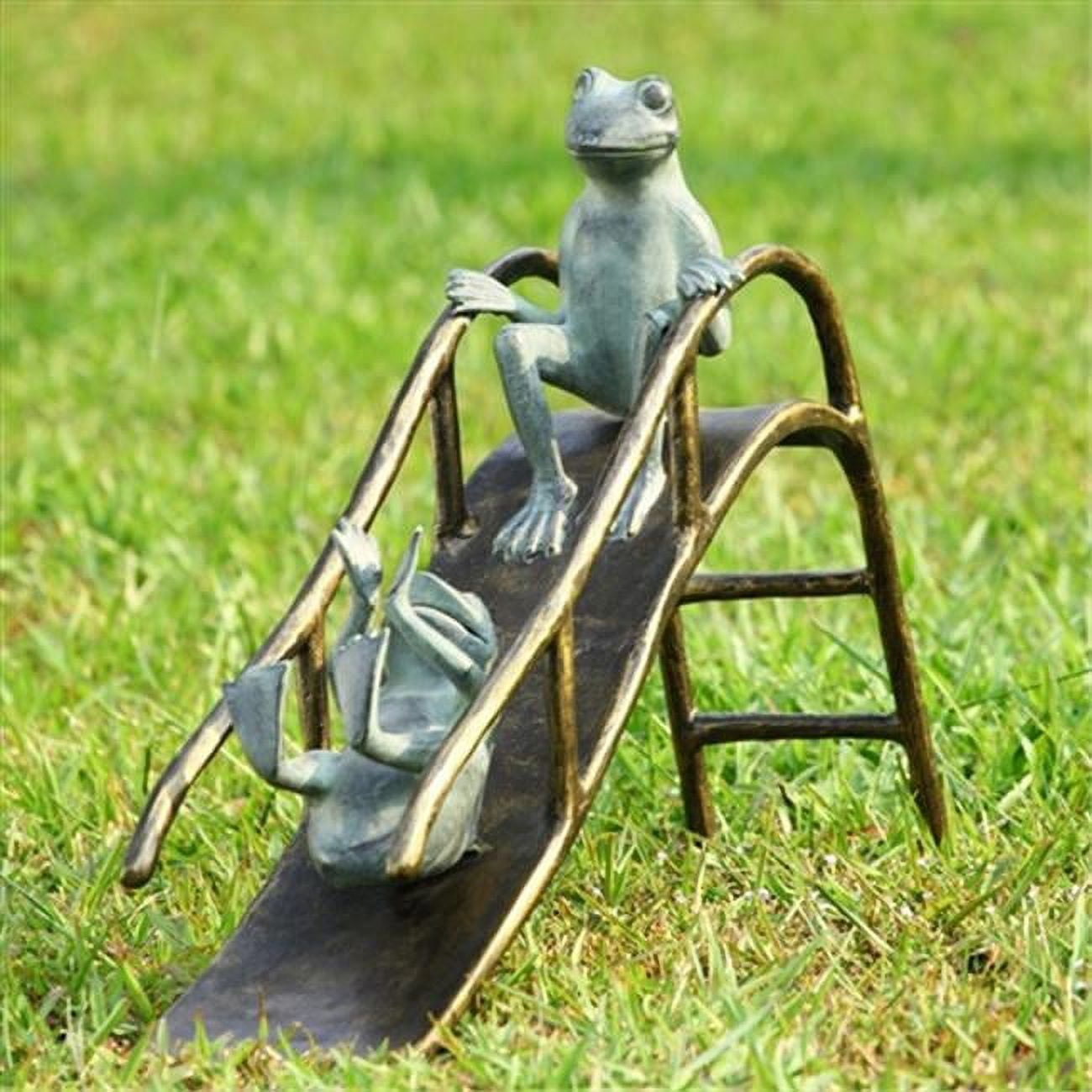 Traditional Bronze and Verdigris Frog Slide Garden Sculpture