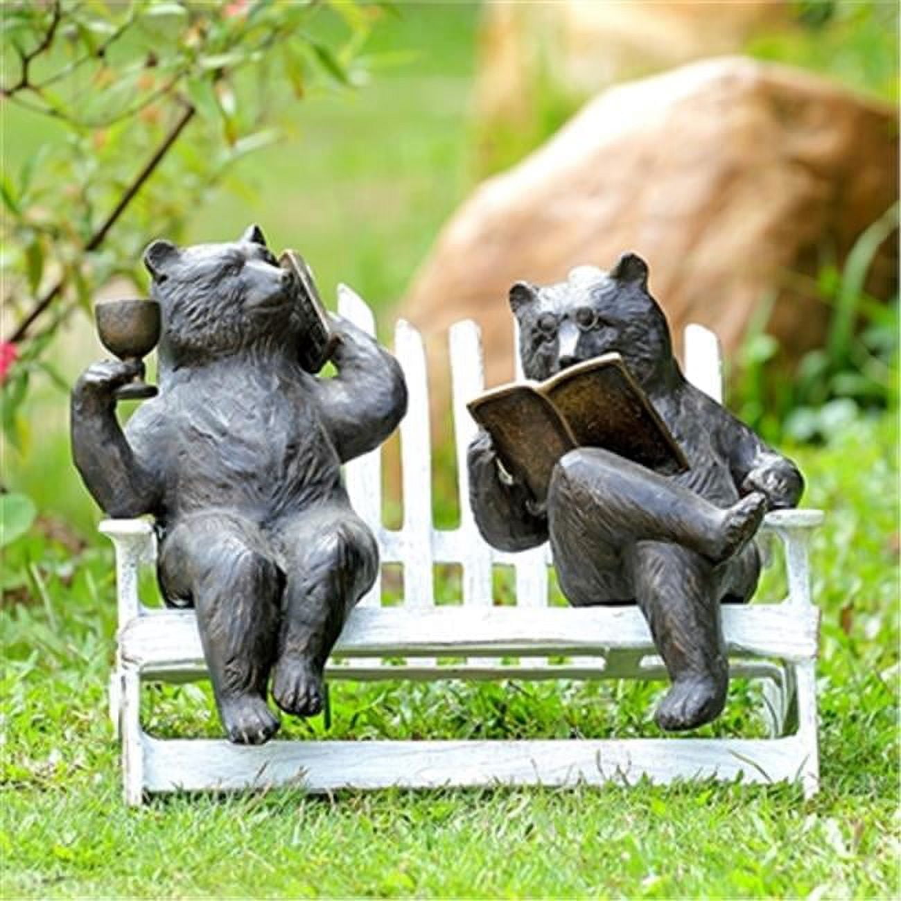 Whimsical Hipster Bears on White Bench Garden Sculpture