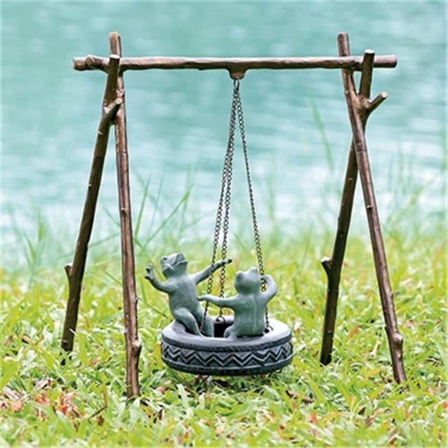 Hand-Painted Metal Frogs on Tire Swing Garden Sculpture