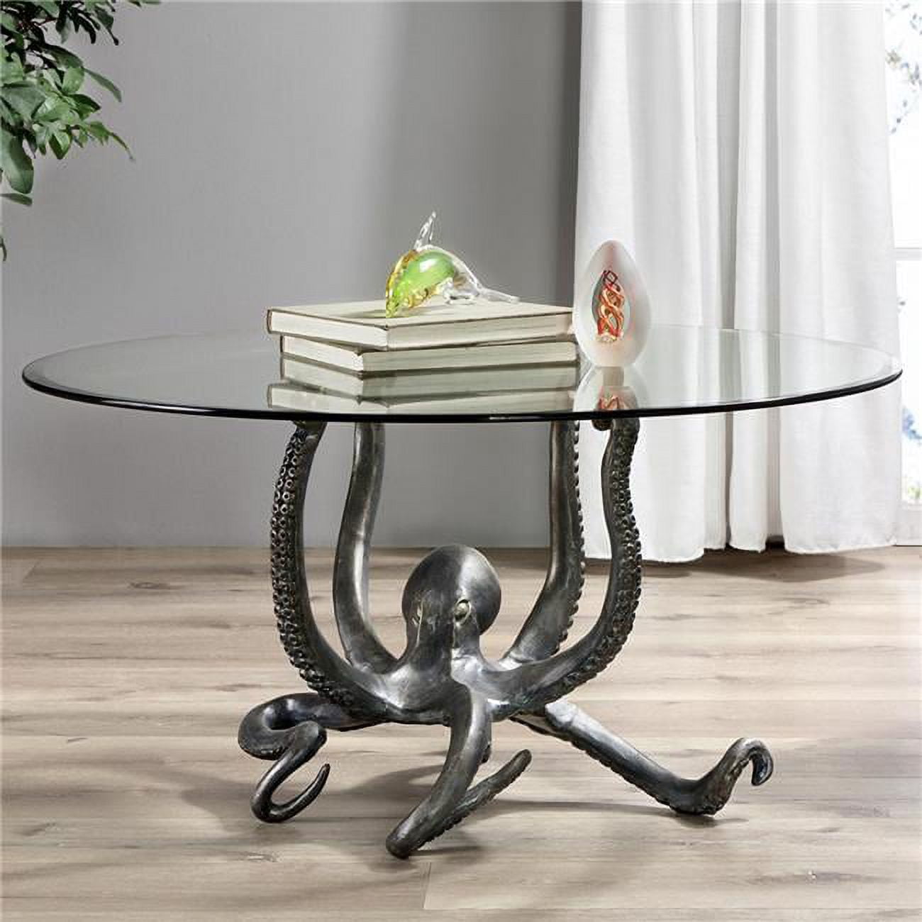 Octopus Aluminum and Glass Round Coffee Table, 36"
