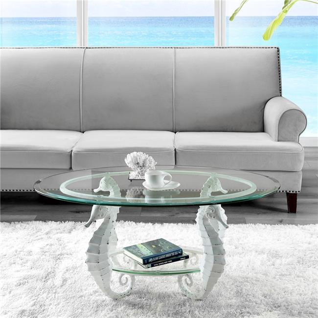 Oval Glass Coastal Seahorse Coffee Table with Dual Tops